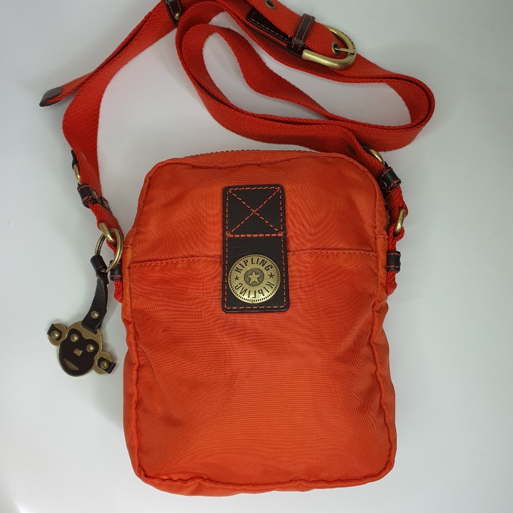 Kipling Orange Nylon Crossbody Bag with Brass Accents